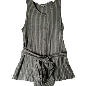 Naked Zebra Striped Button Down Sleeveless Top with Long Waist Tie • NWOT
